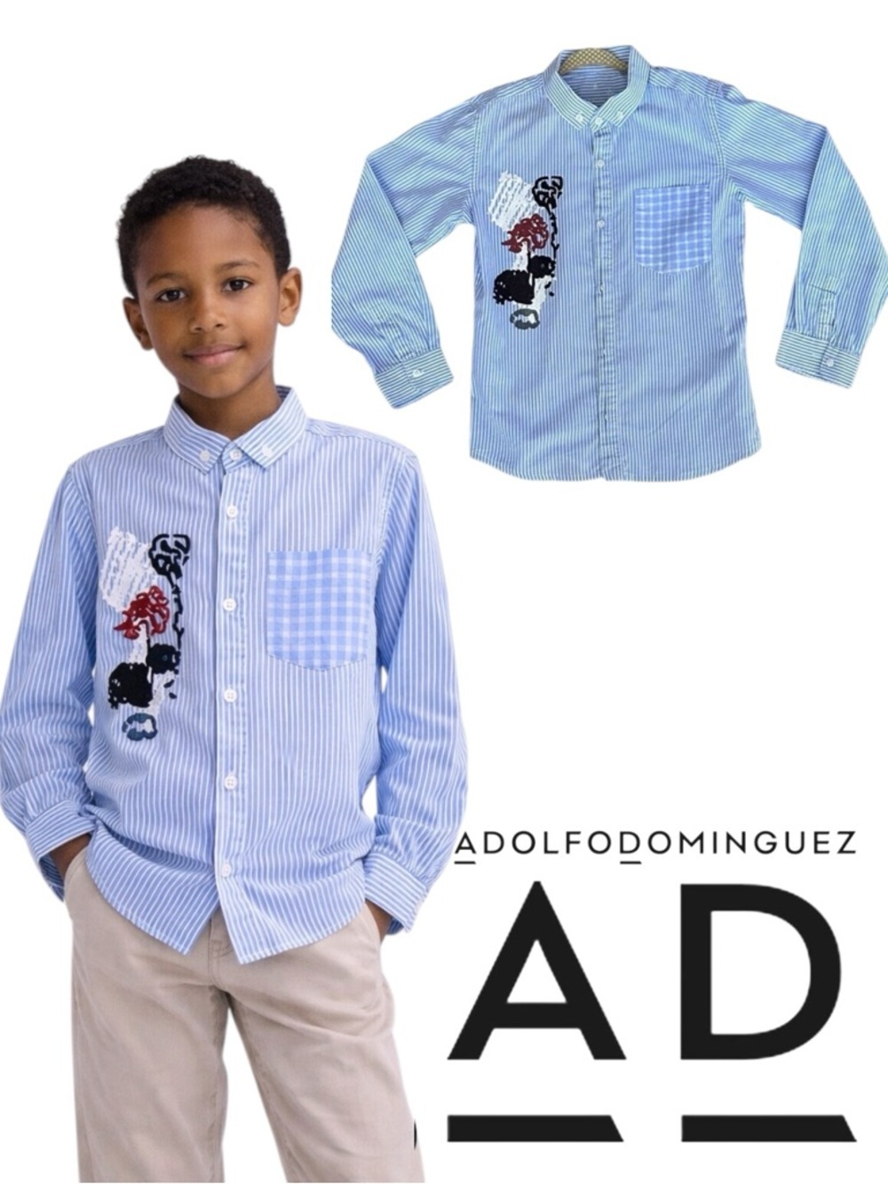 ADOLFO DOMINGUEZ Boys Blue Striped Cotton Shirt Size 8